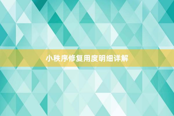 小秩序修复用度明细详解